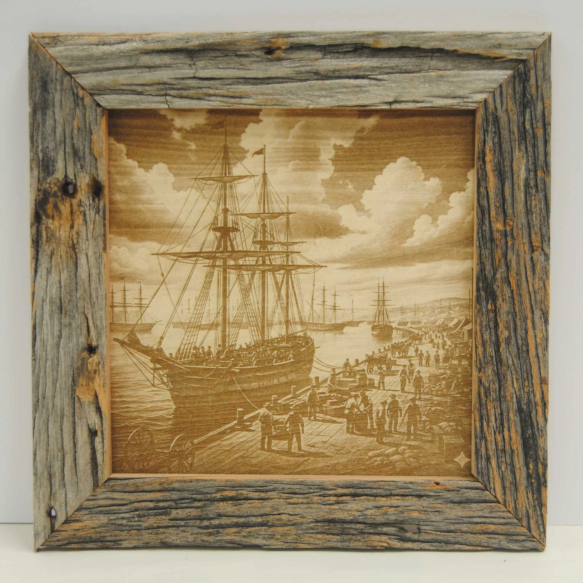 San Francisco Gold Rush 1849, Laser engraved on wood