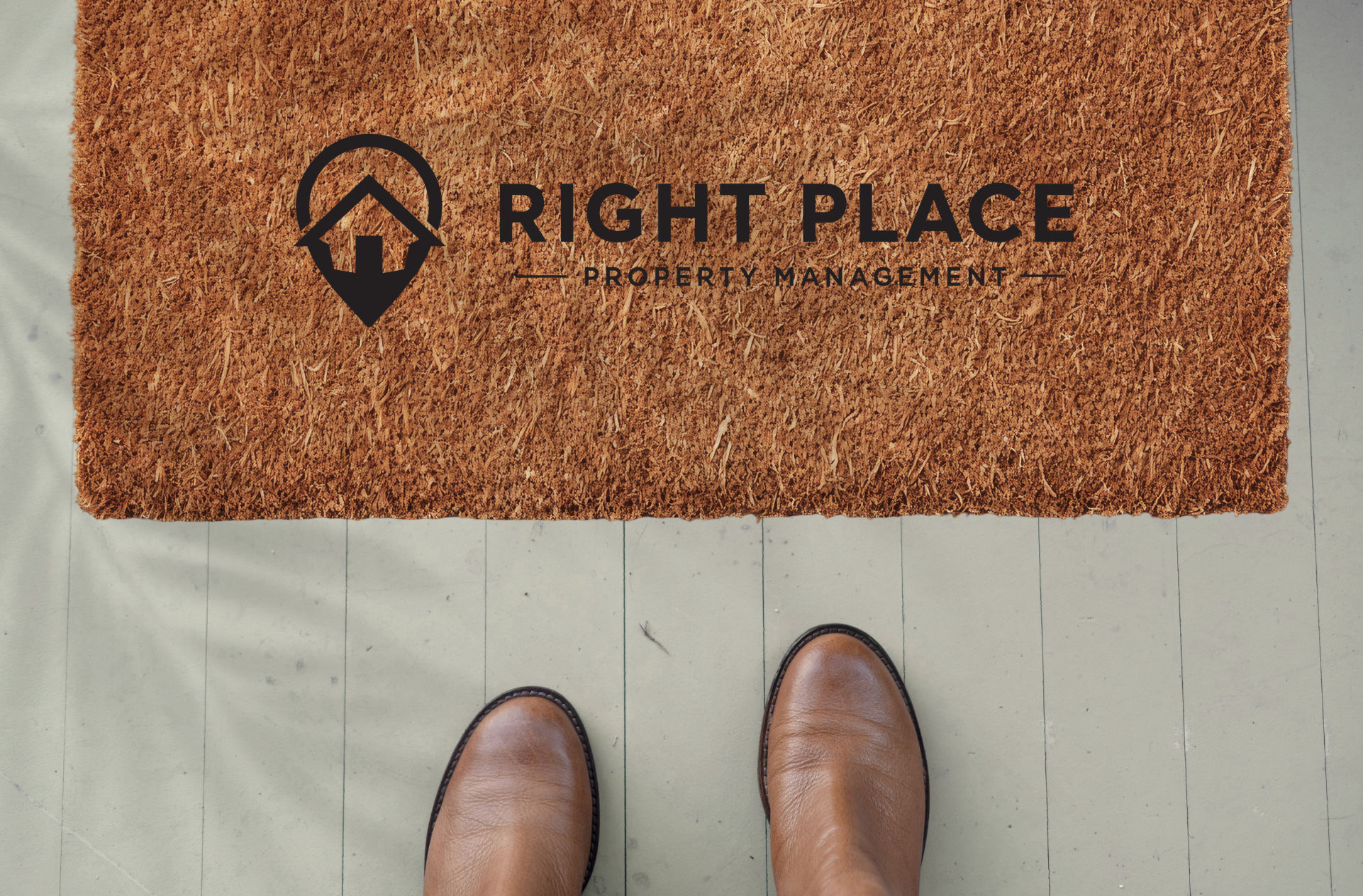 The Right Place Property Management, on a welcome mat welcoming people into their home