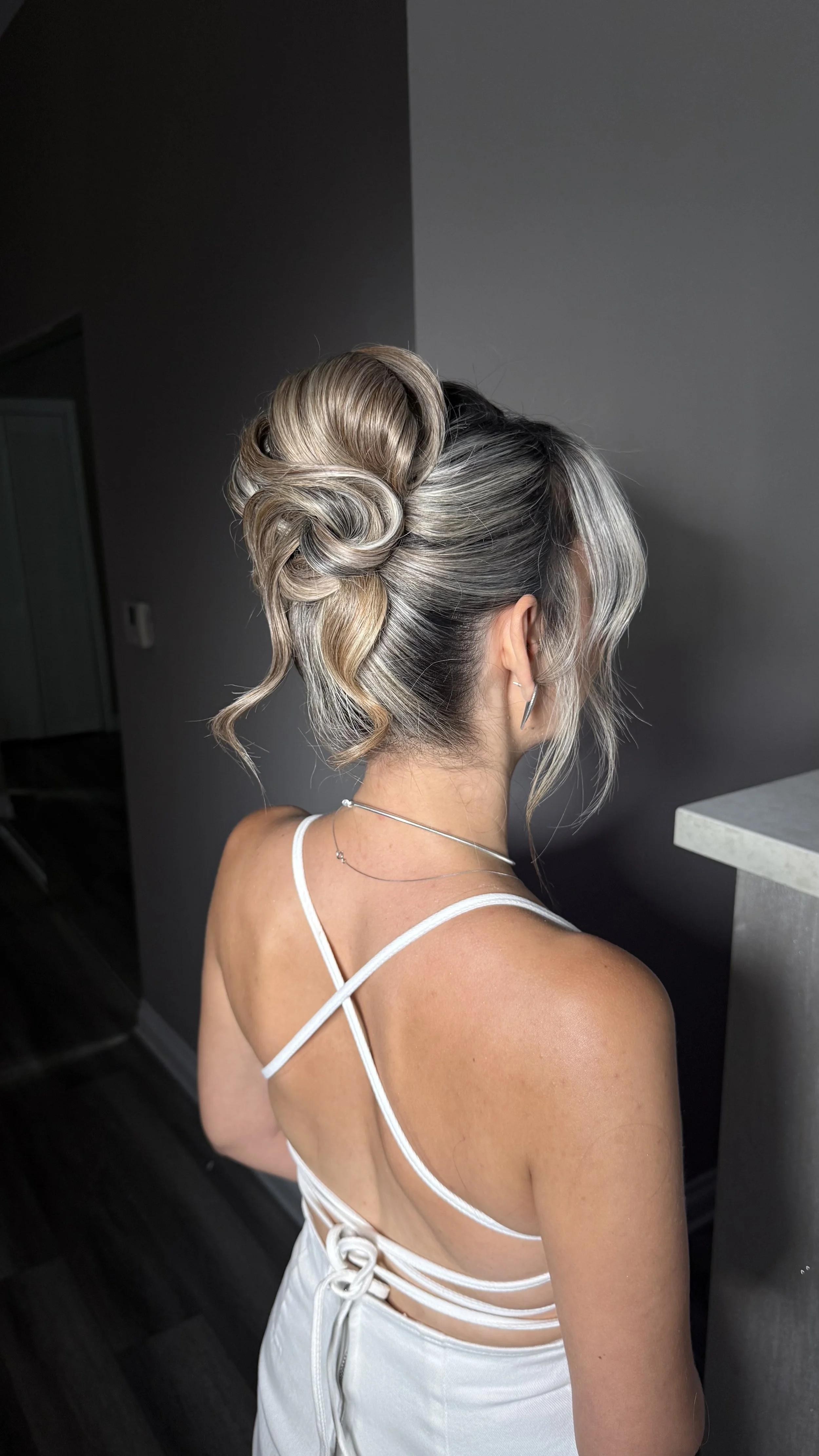 Textured bridal updo for blonde hair — wedding bun tutorial style by ESQAO Bridal Hair Academy