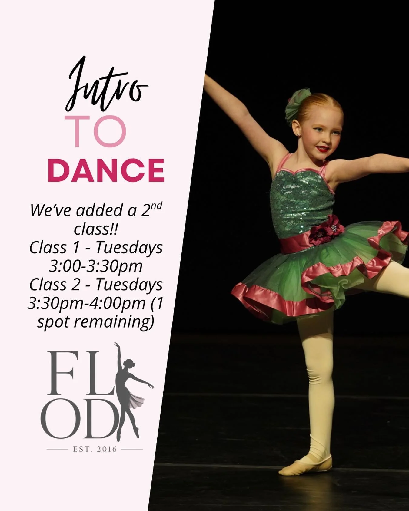 ⚡️⚡️We have added another Intro to Dance class! Miss Jessica will be running 2 classes on Tuesday! Make sure to sign up today!