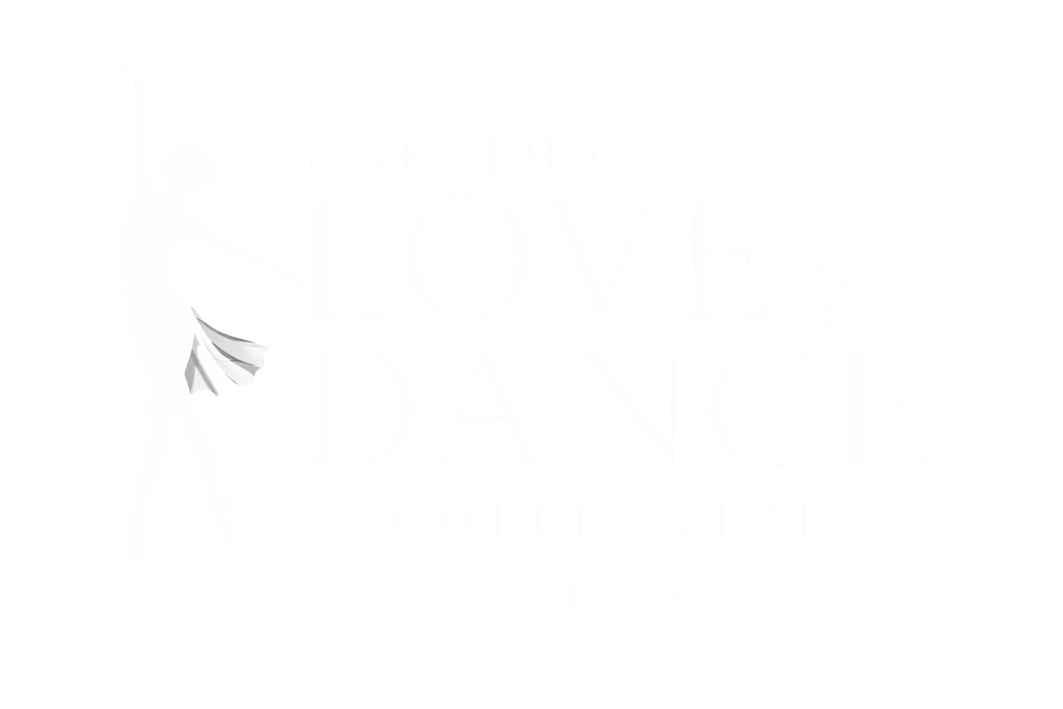 Logo for For the Love of Dance Collective with a silhouette of a dancer and text indicating the group's name and establishment year 2016.