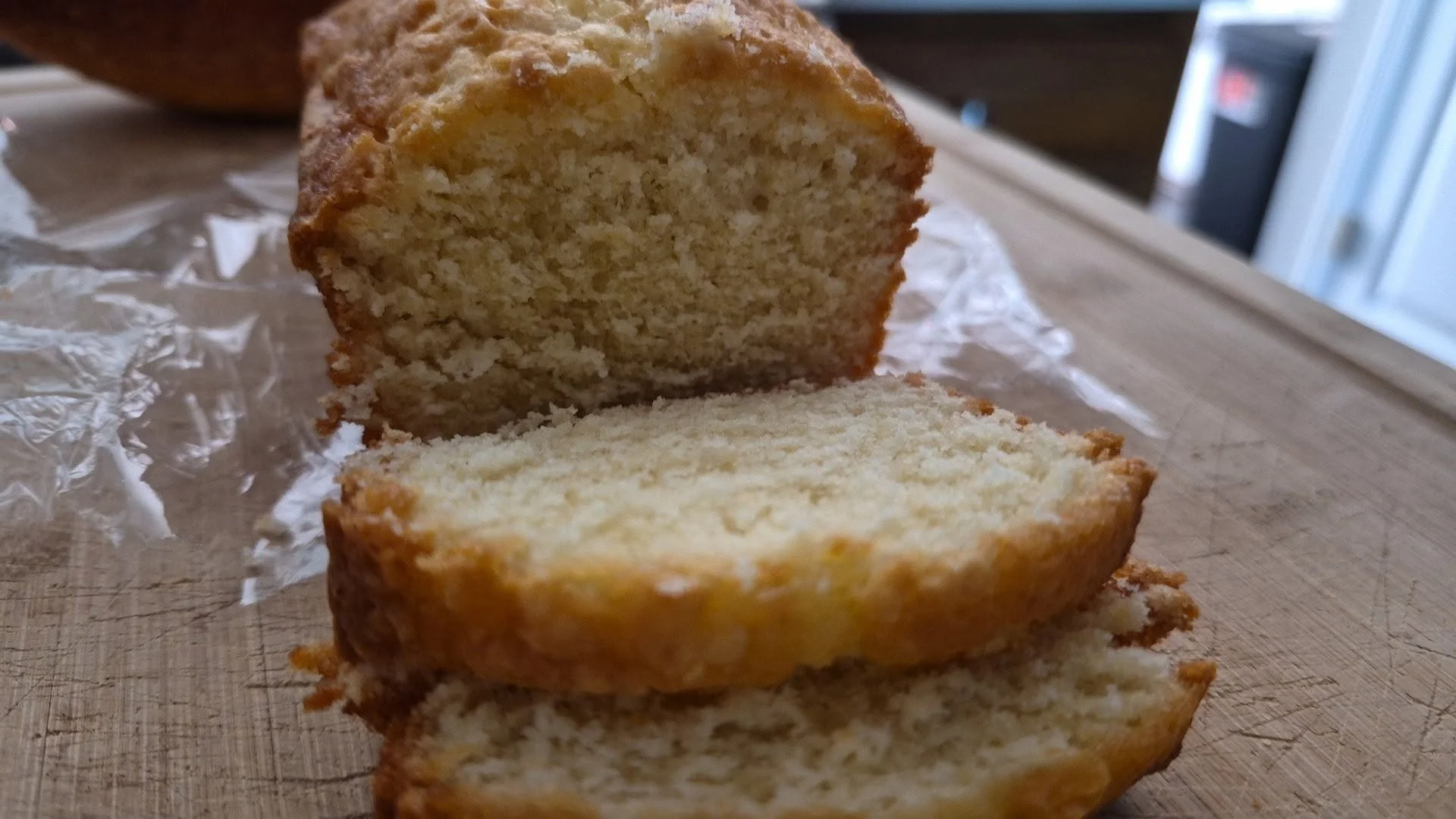 Fresh homemade vanilla pound cake sliced and ready to enjoy from a local baker at Upstate Markets in Greenville, SC