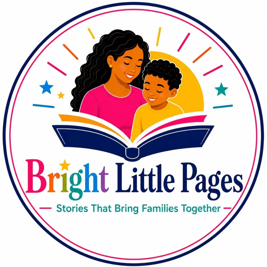 Bright Little Pages logo featuring a mother and child reading together.