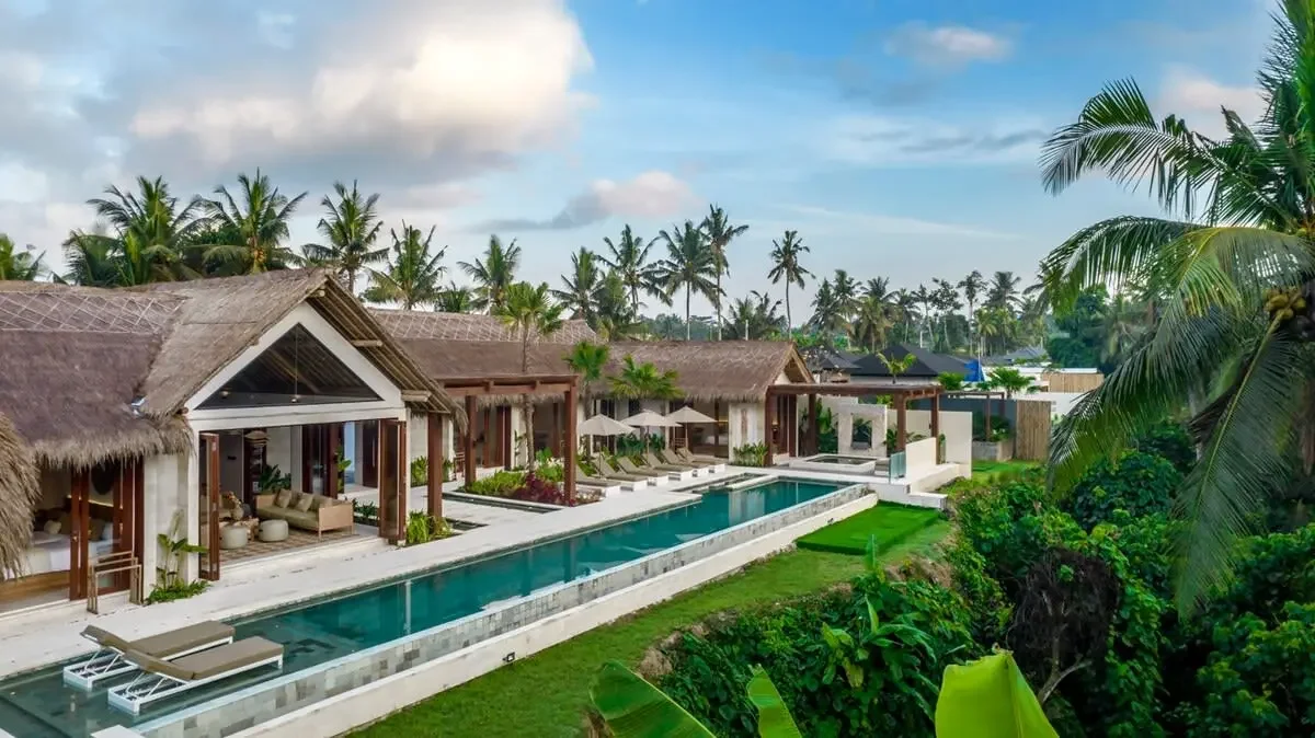 Luxury tropical resort villa with private swimming pool at Bali yoga pilates retreat Indonesia ideal for wellness holidays