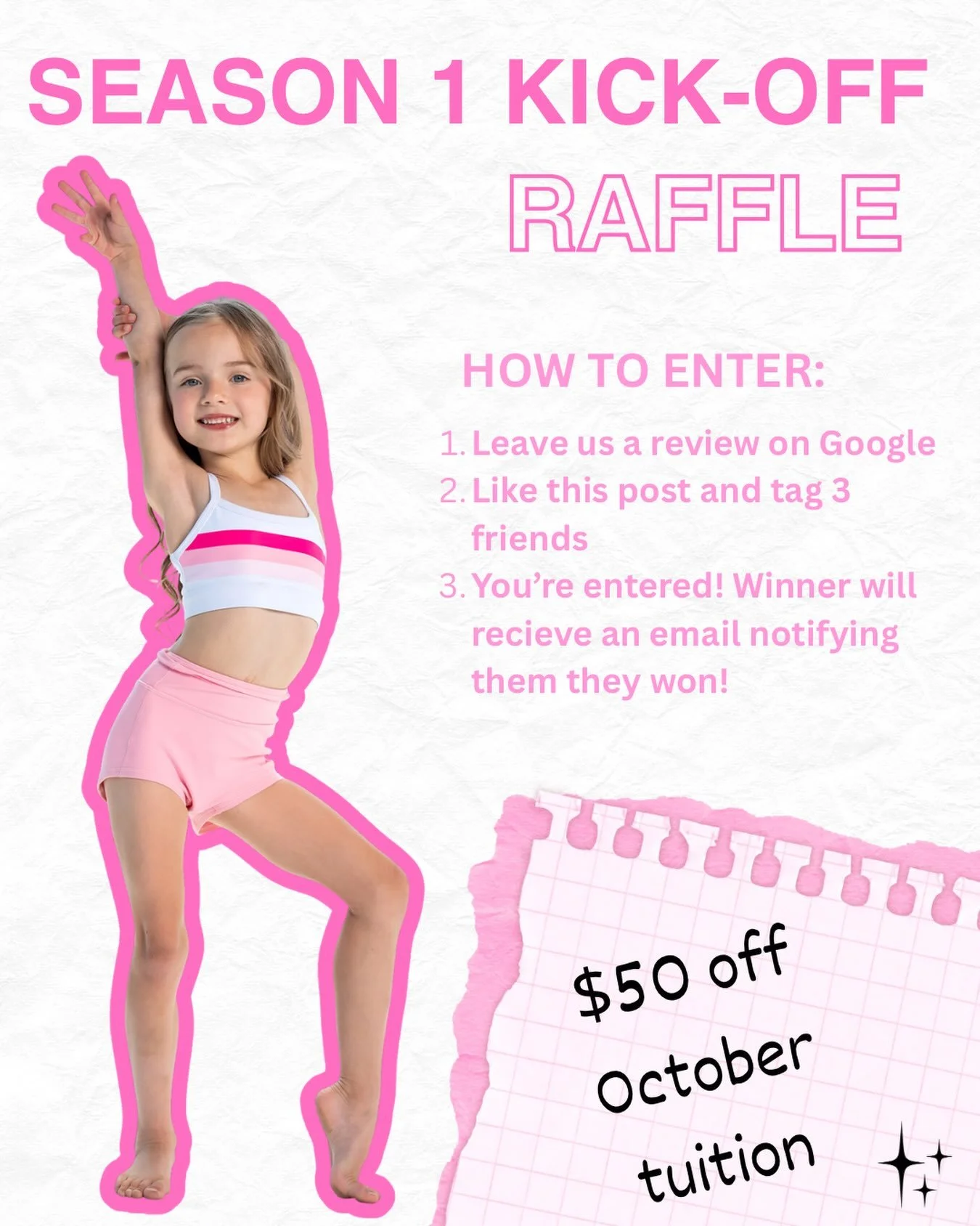 We&rsquo;re kicking off season 1 with a little something special! 💗✨ One lucky winner will receive $50 OFF their October tuition!

Here&rsquo;s how to enter: 1️⃣ Leave us a review on Google 2️⃣ Like this post &amp; tag 3 friends 3️⃣ That&rsquo;s it!