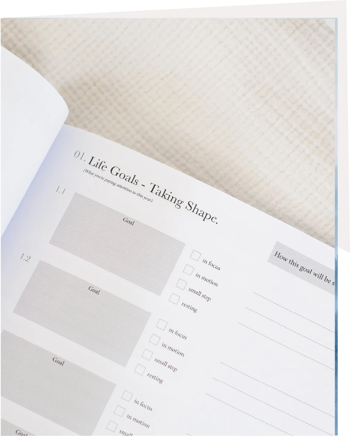 Inside pages of the A Life in Goals guided reflection journal