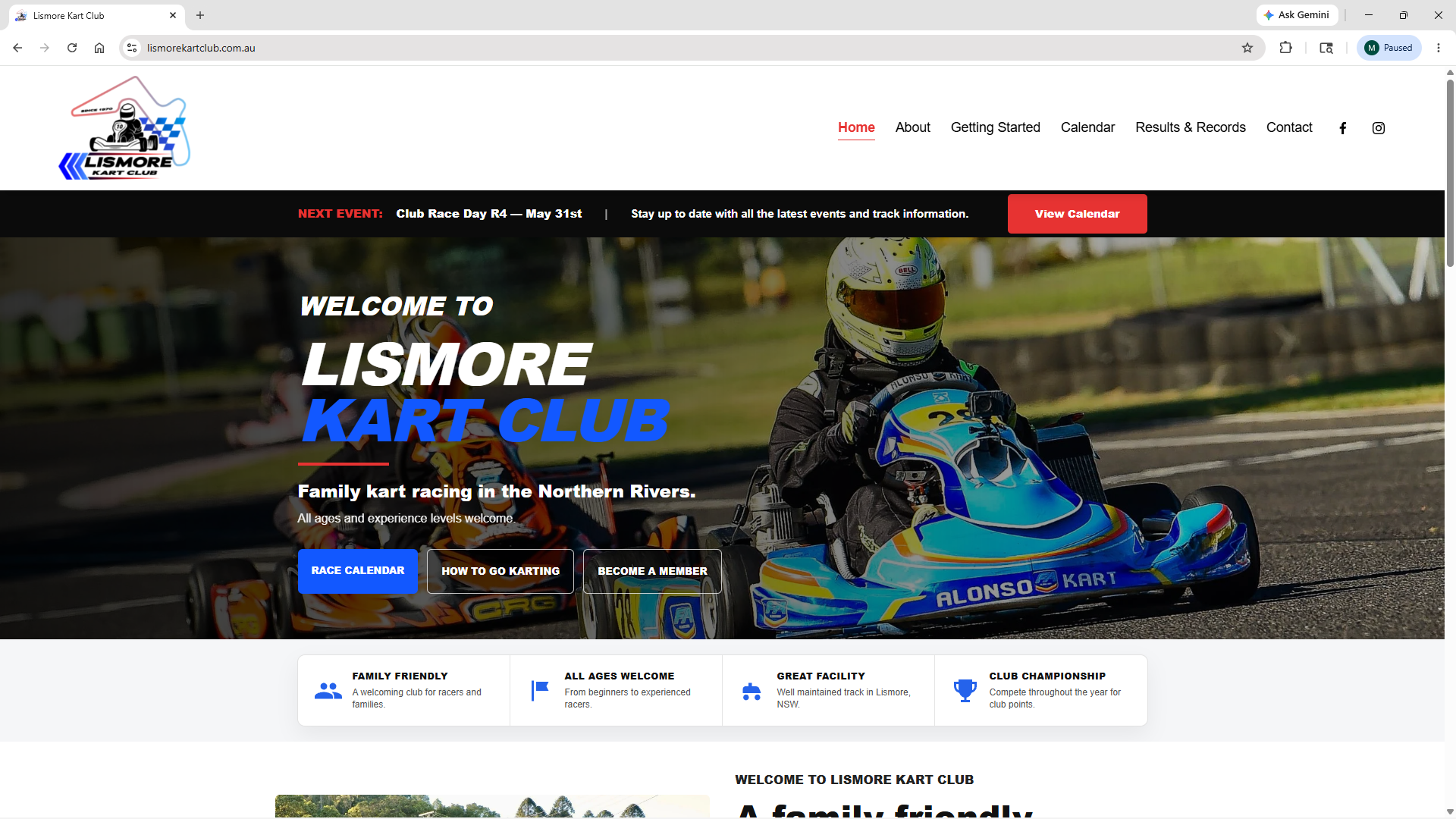 Lismore Kart Club website design