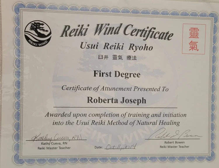 Reiki Wind Level I certificate, 2014