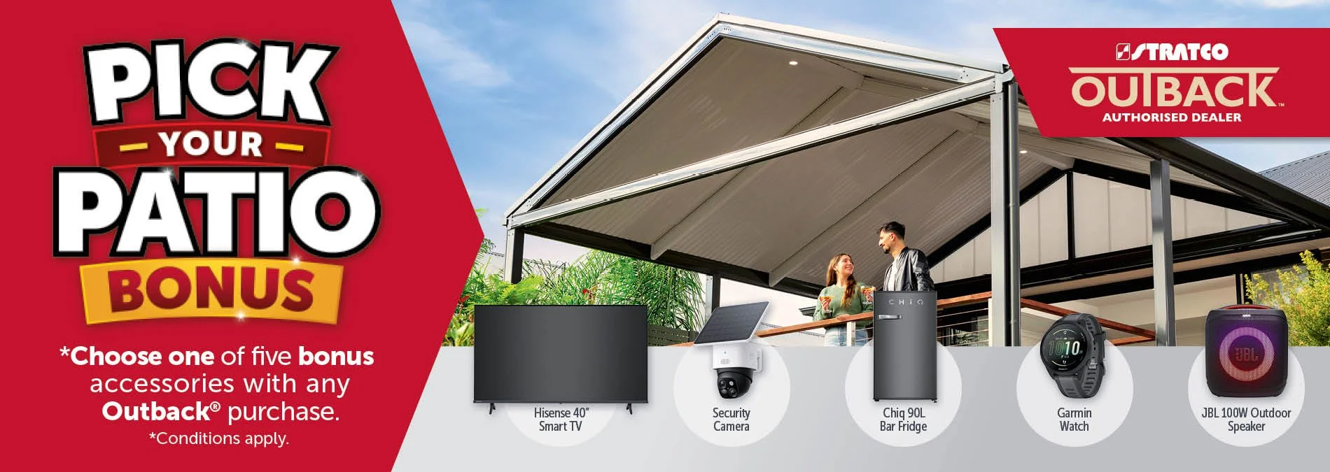 Pick your own Patio Bonus with Stratco Outback by Platinum Decks