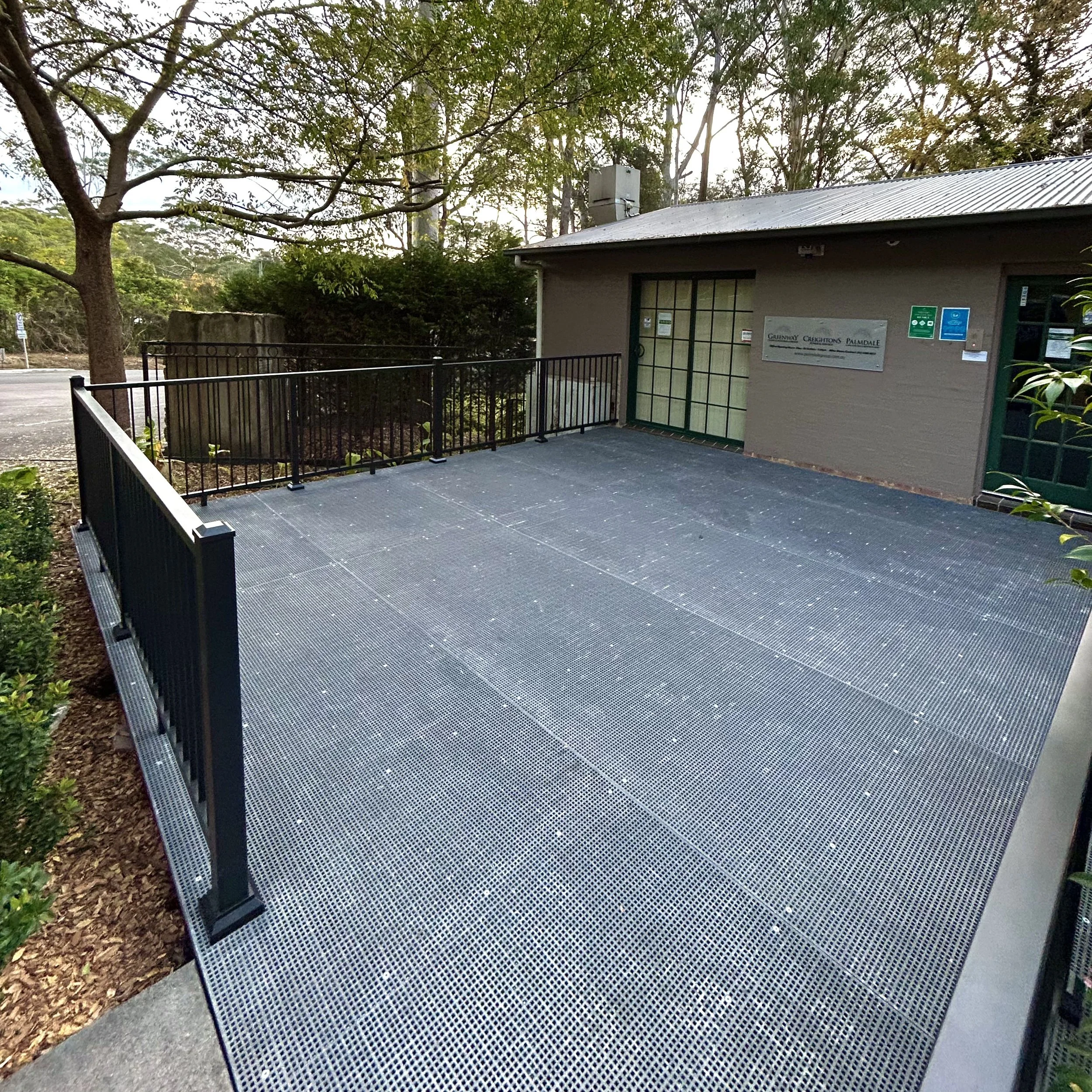 Commercial FRP deck and aluminium balustrade and hand rails completed by Platinum Decks for safety