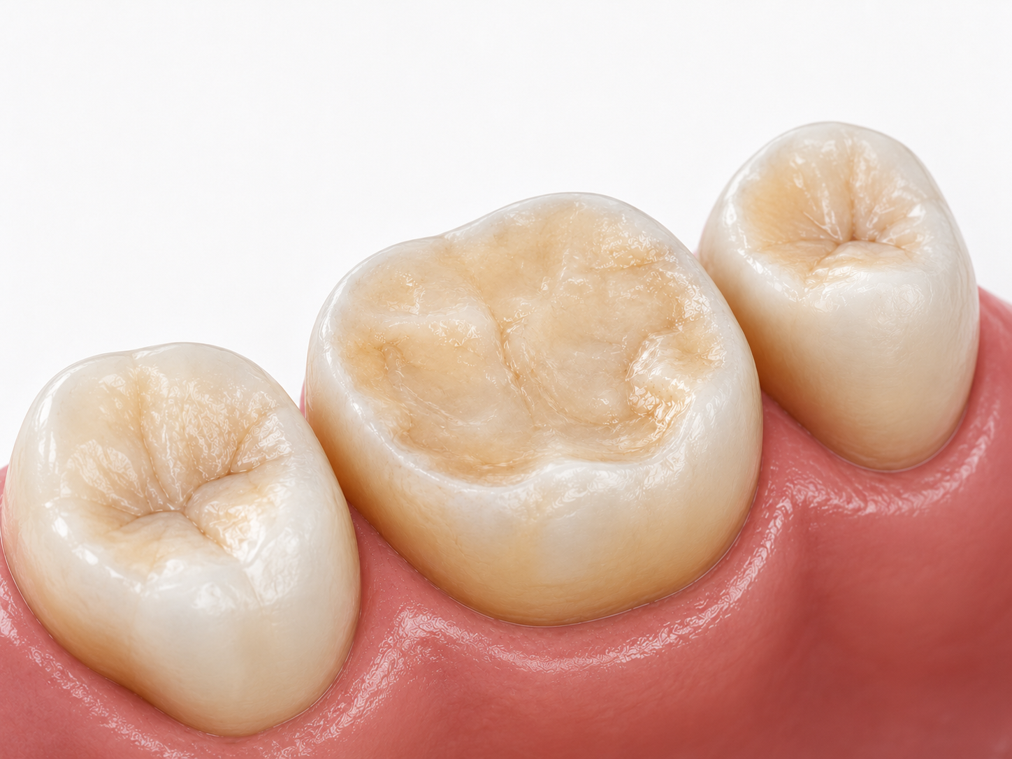 Worn chewing surface teeth