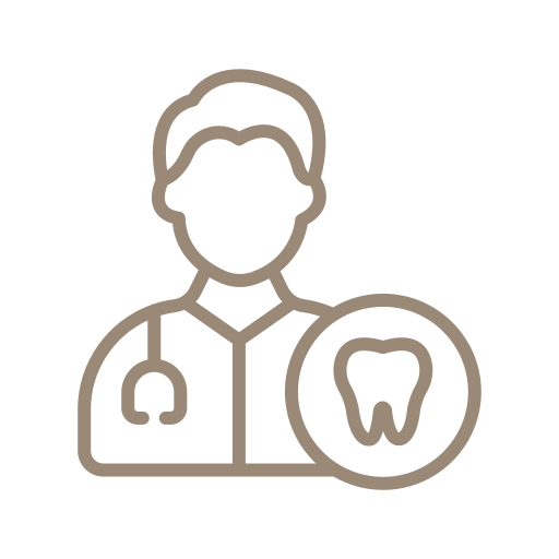 Outline of a healthcare professional with a stethoscope and a tooth icon.