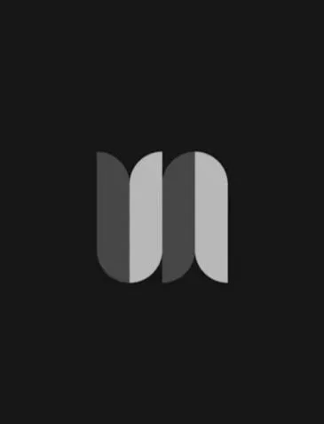 A stylized letter 'M' logo in grayscale on a black background.