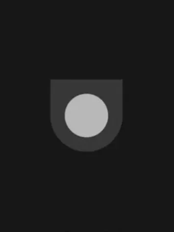 A dark background with a gray shield-like shape containing a circle in the center.