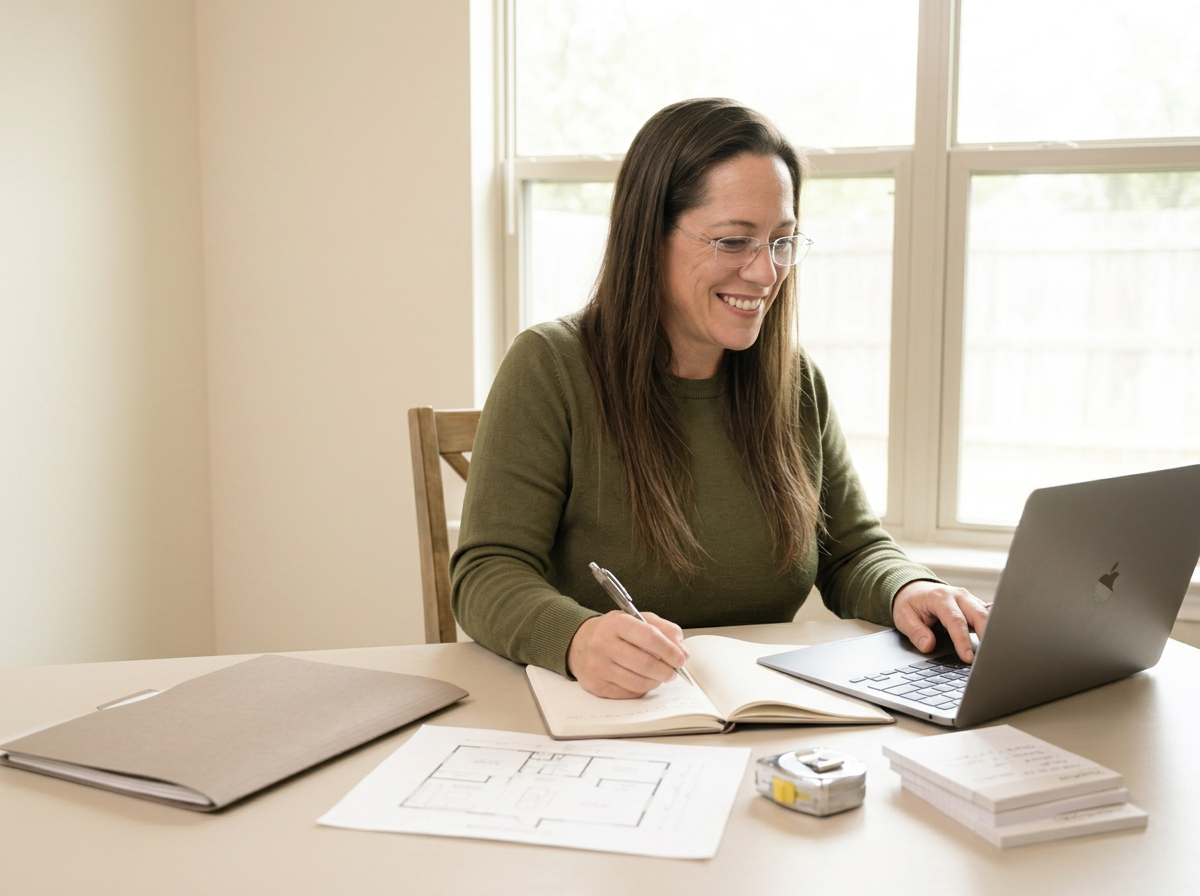 Jessica reviewing a client inquiry and taking project notes