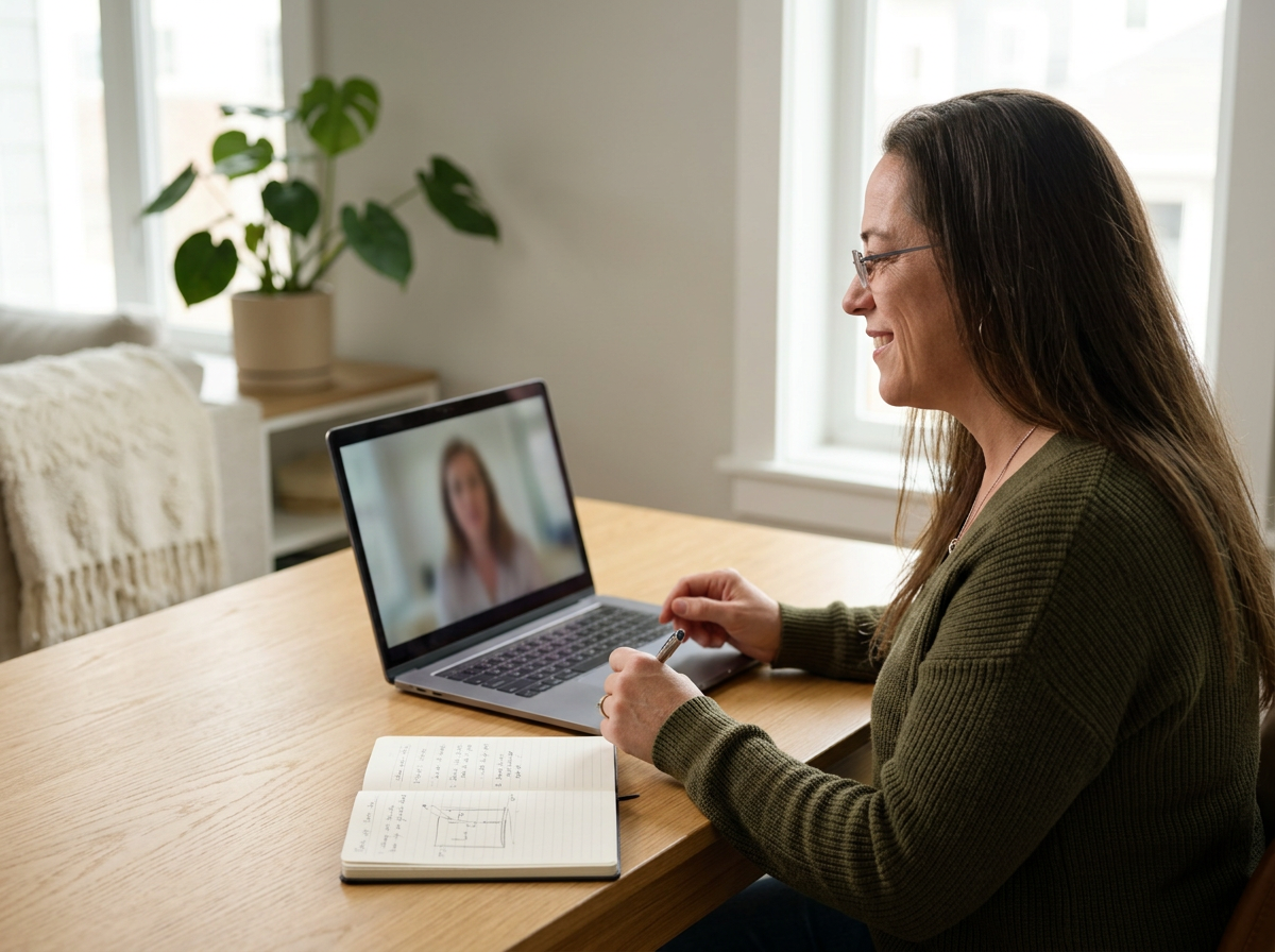 Jessica connecting with a client during a virtual consultation