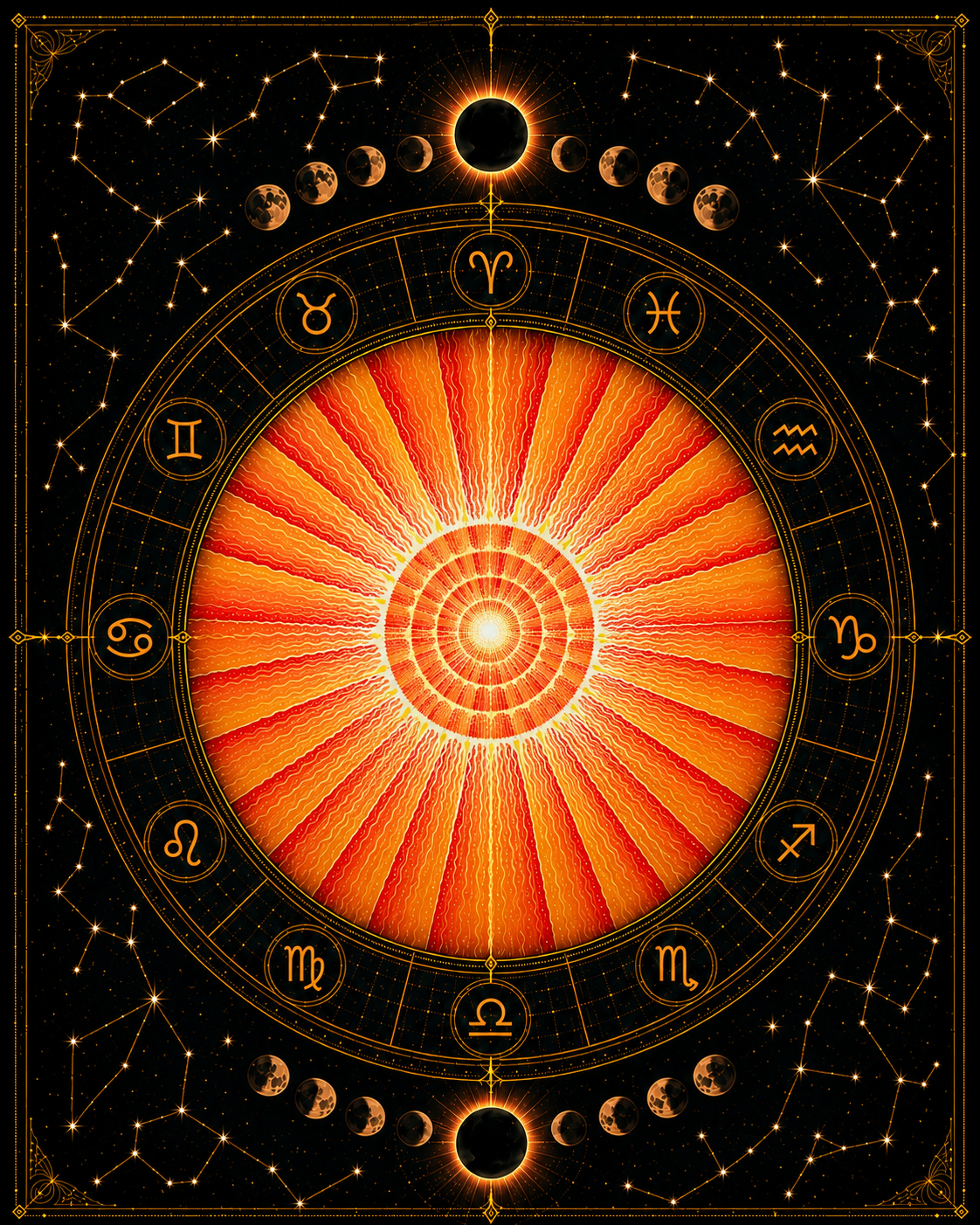 Original-style painting surrounded by astrological symbols