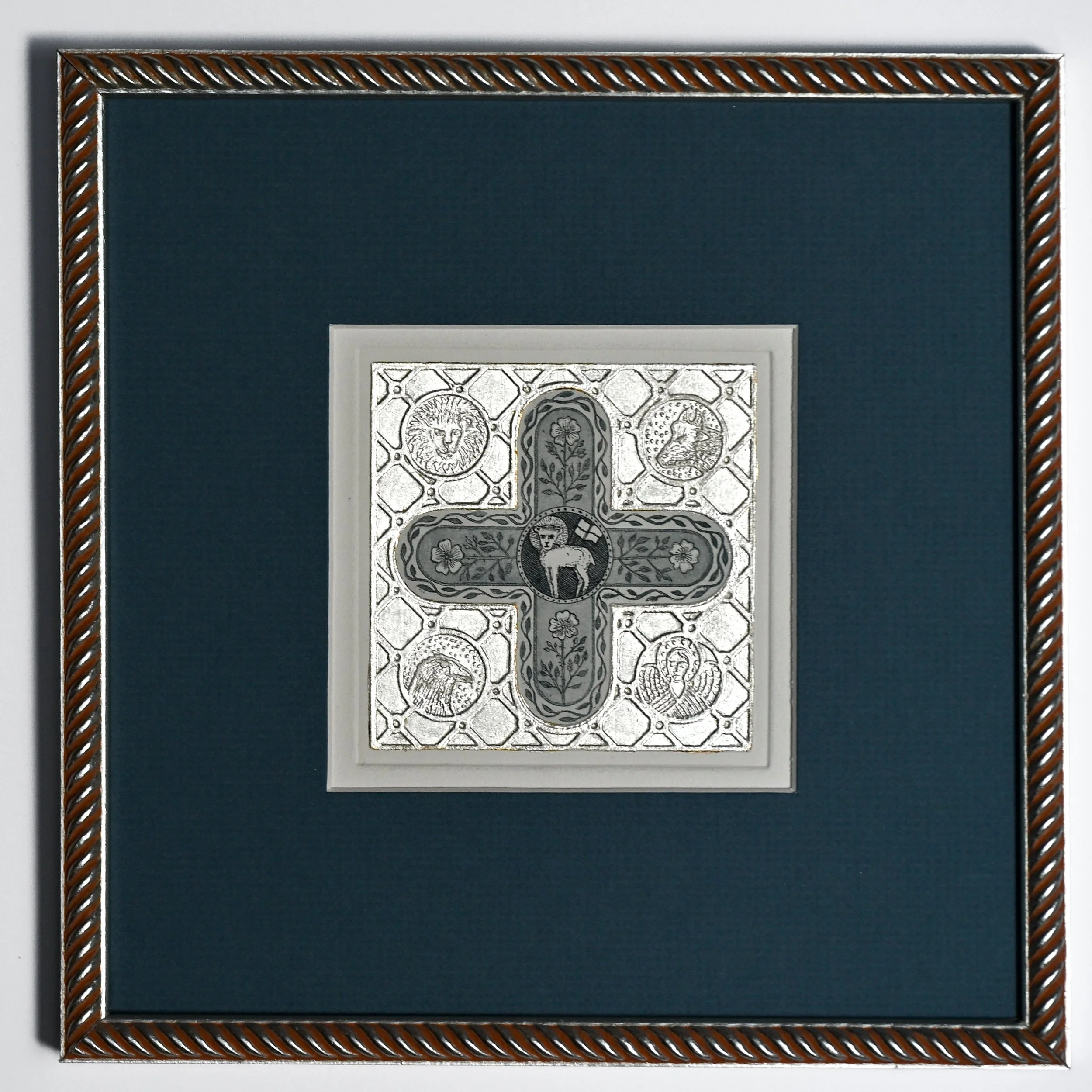 Grafika srebro płatkowe, 21,5 x 21,5 cm, oprawiona, cena 799PLN [S0151]