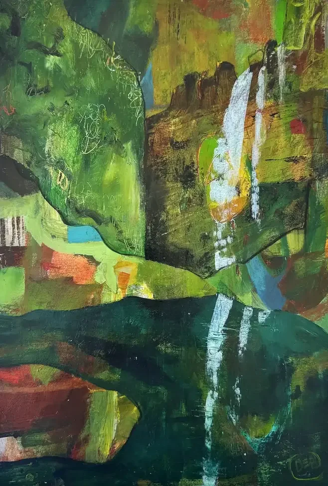 REFLECTIONS · 28 × 42 cm · mixed media on paper, mounted on wood panel · 2025
