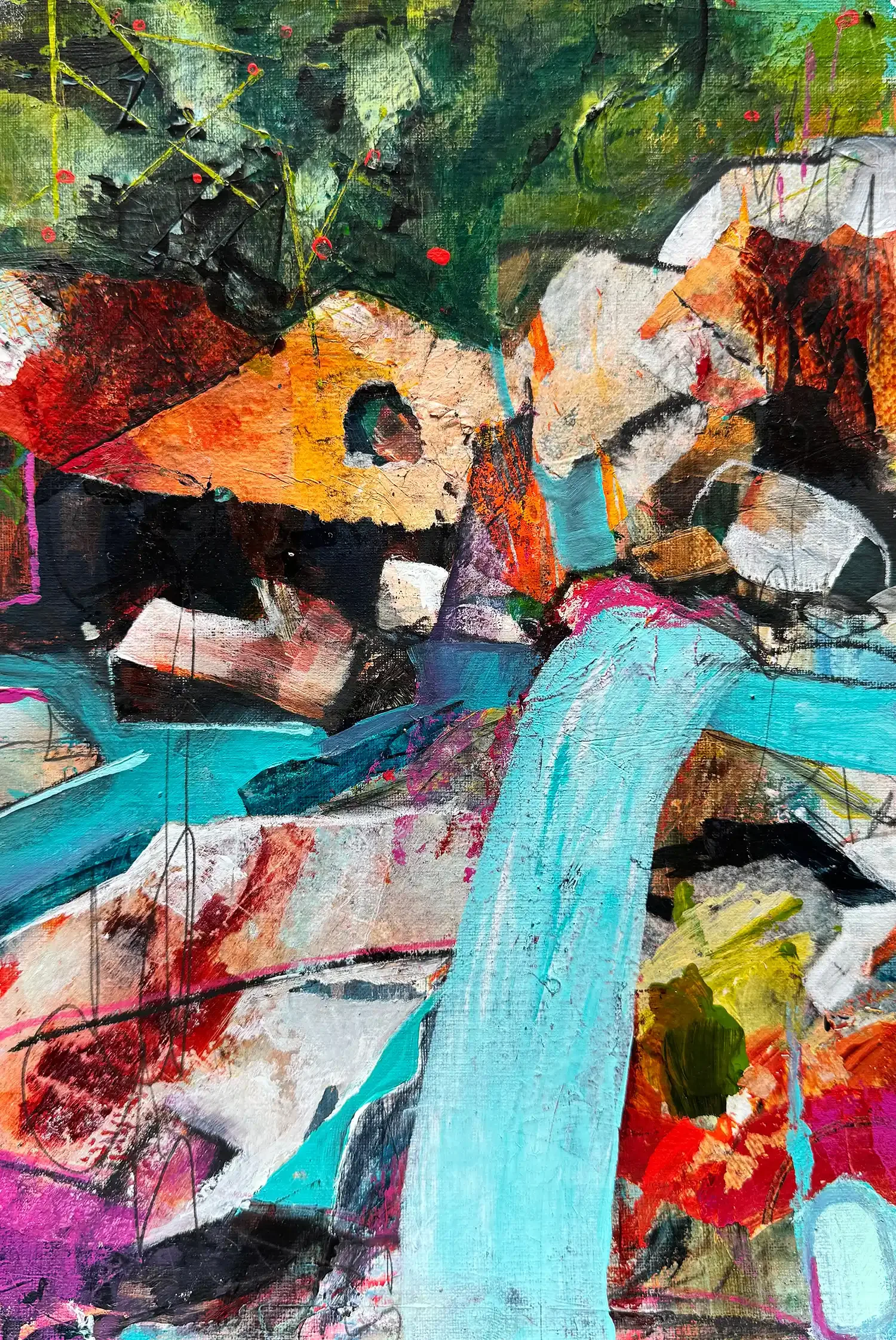 JOY IN THE JUNGLE · 20 × 29 cm · mixed media on paper mounted on wood panel · 2025
