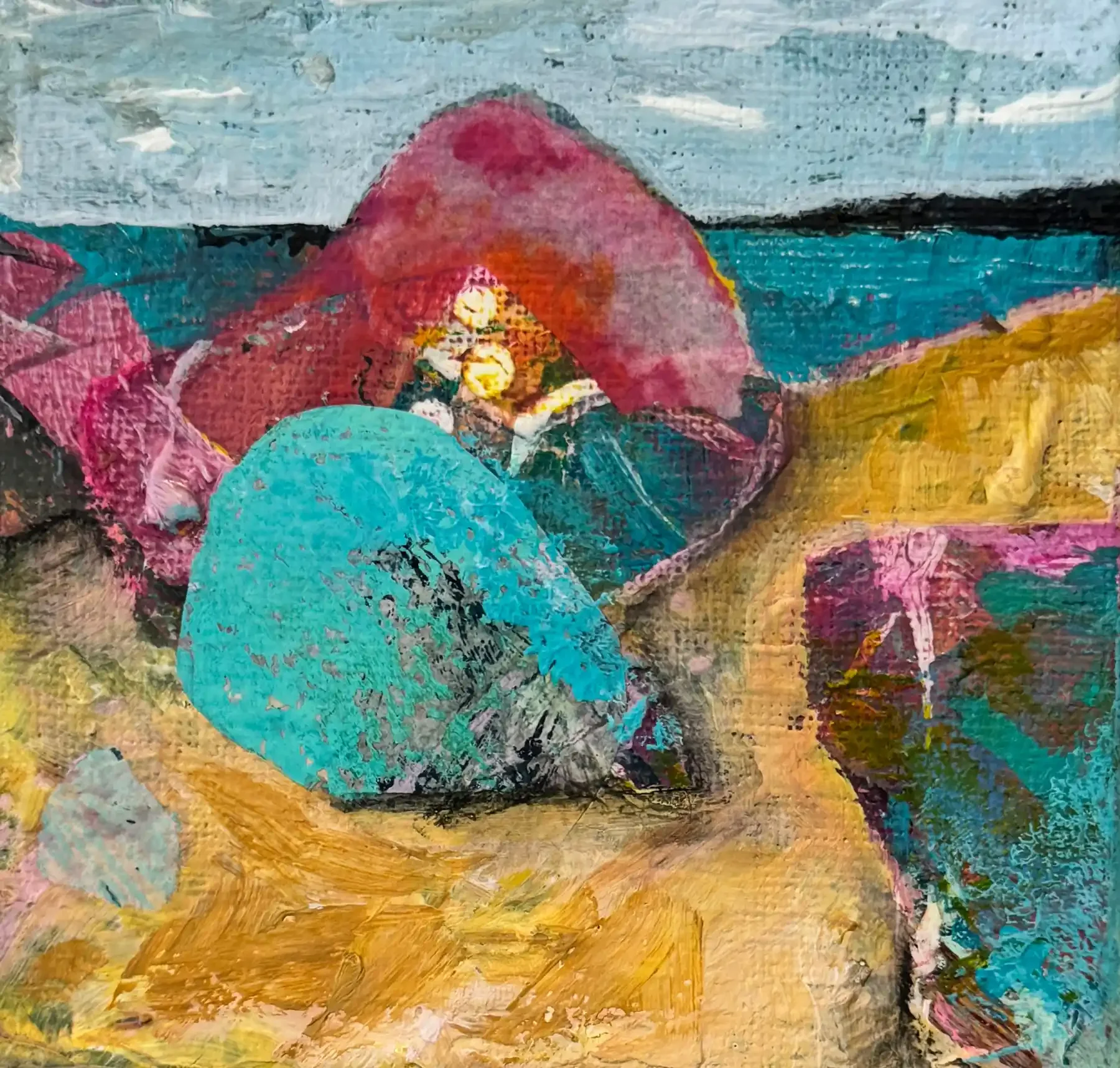 PINK & BLUE ROCKS · 10 × 10 cm · mixed media on canvas · 2024