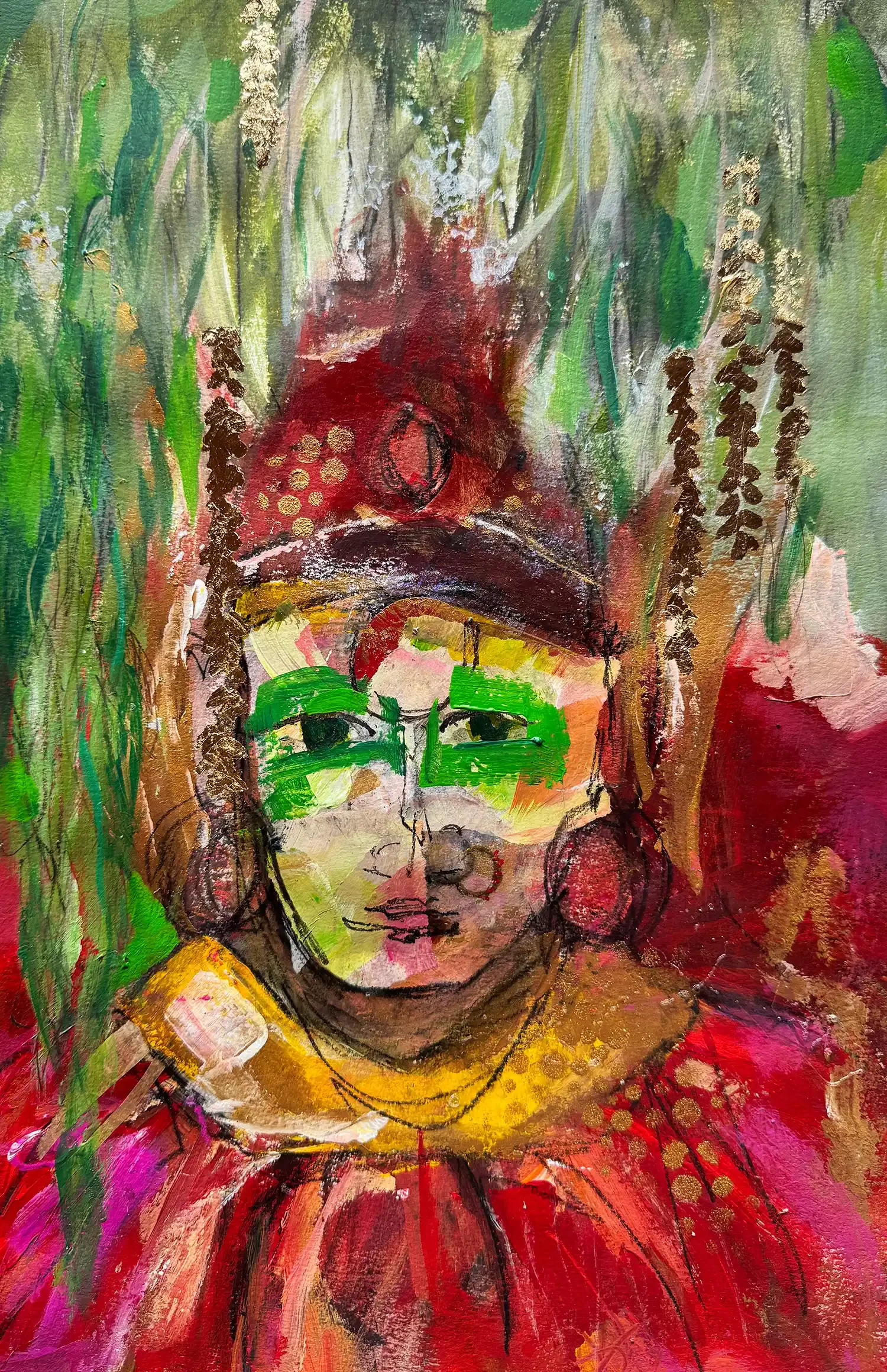 EYES OF THE GODDESS · 24 × 36 cm · mixed media on paper mounted on wood panel · 2025 · Sold