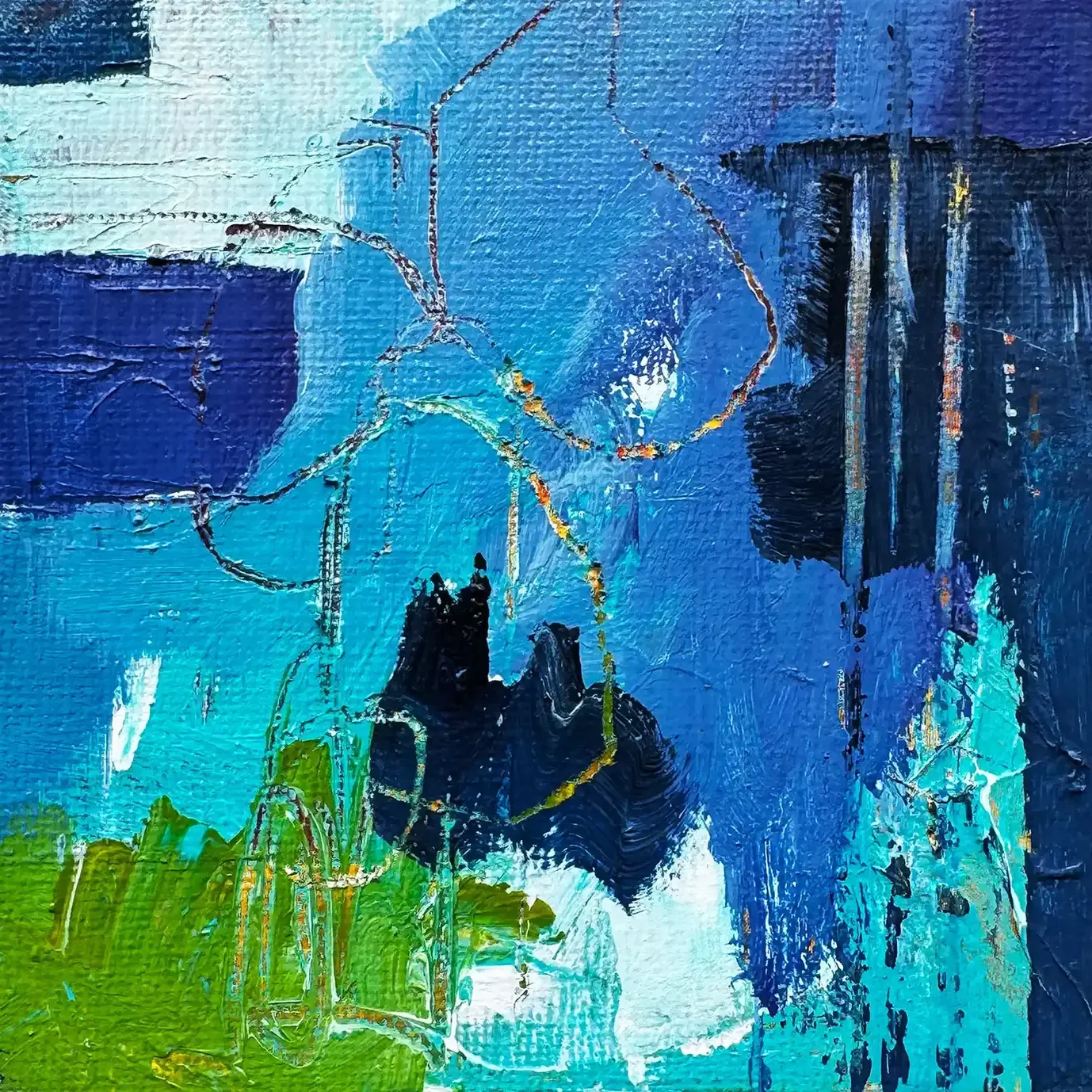 JADE VINE II · 10 × 10 cm · mixed media on canvas panel · 2025
