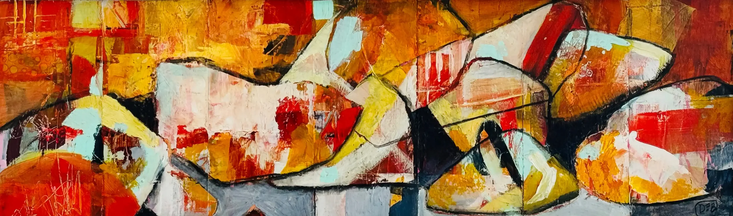SCATTERED SUNSETS · 75 × 20 cm · mixed media on board · 2024