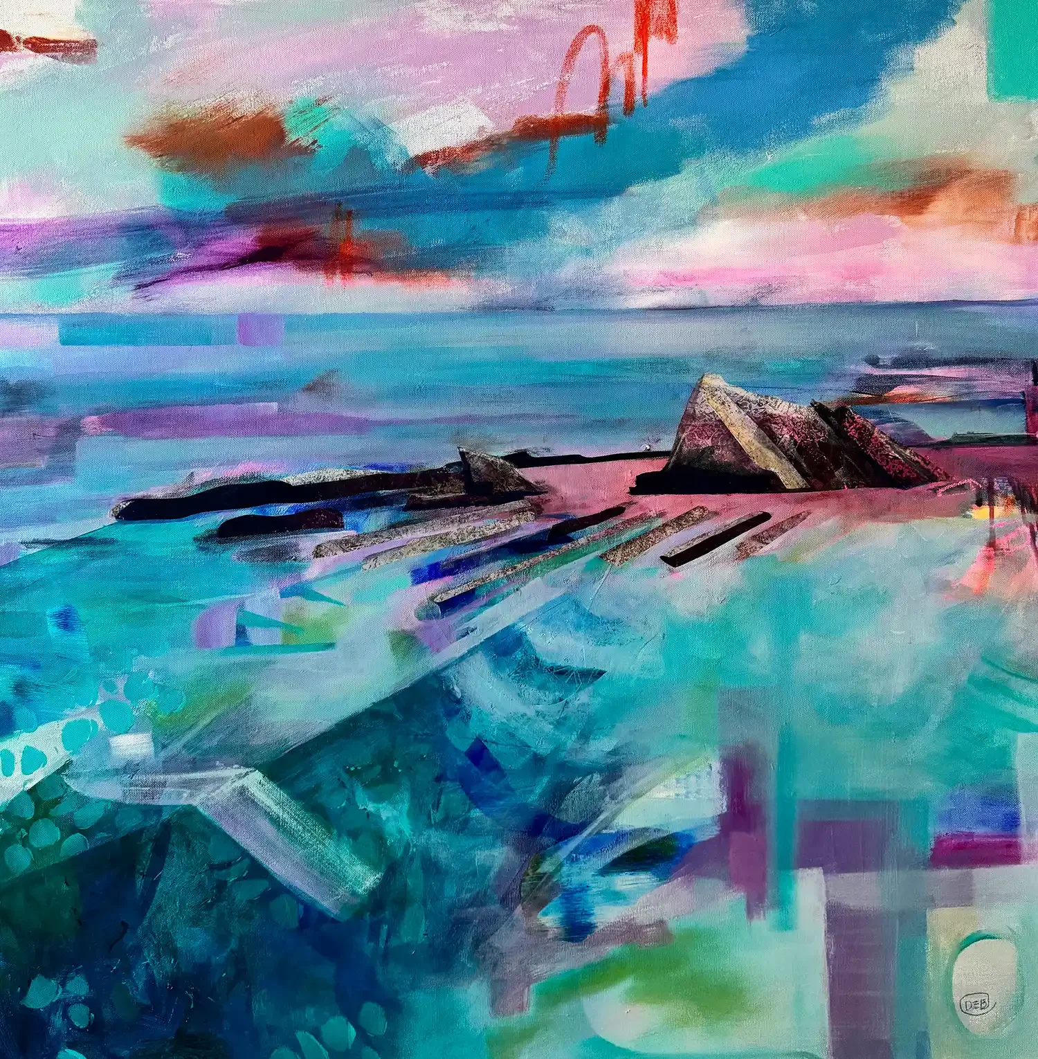 ALLEY DREAMING · 100 × 100 cm · mixed media on canvas · 2025