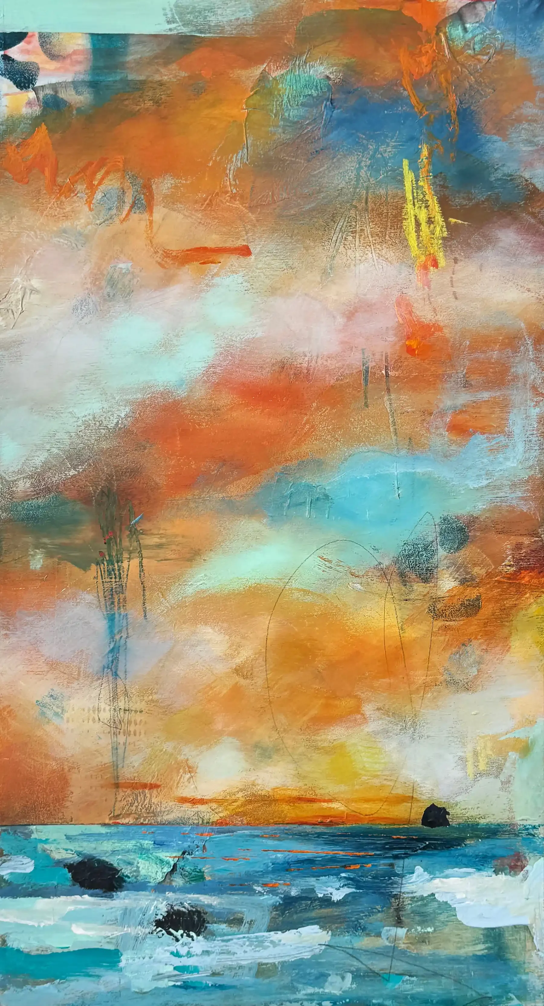WINTER SKIES · 34 × 60 cm · mixed media on board · 2024