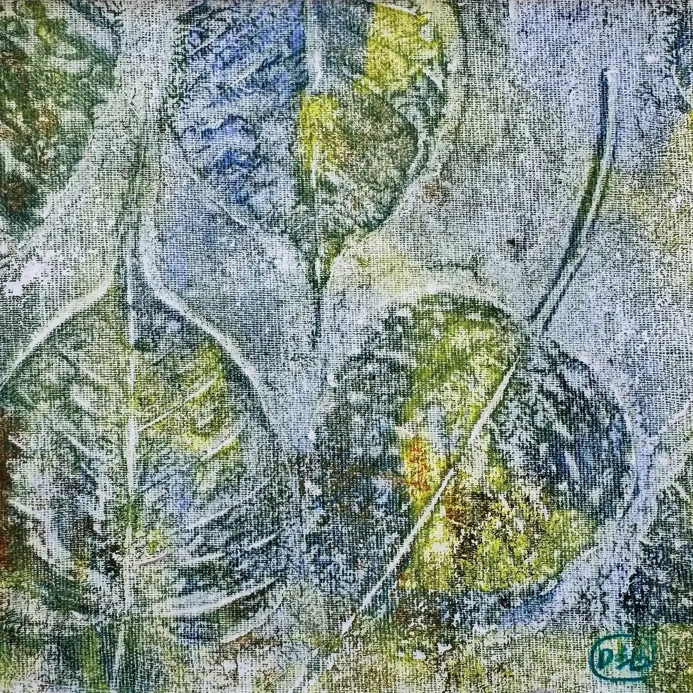 DAPPLED LIGHT · 15 × 15 cm · mixed media on paper mounted on wood panel · 2025