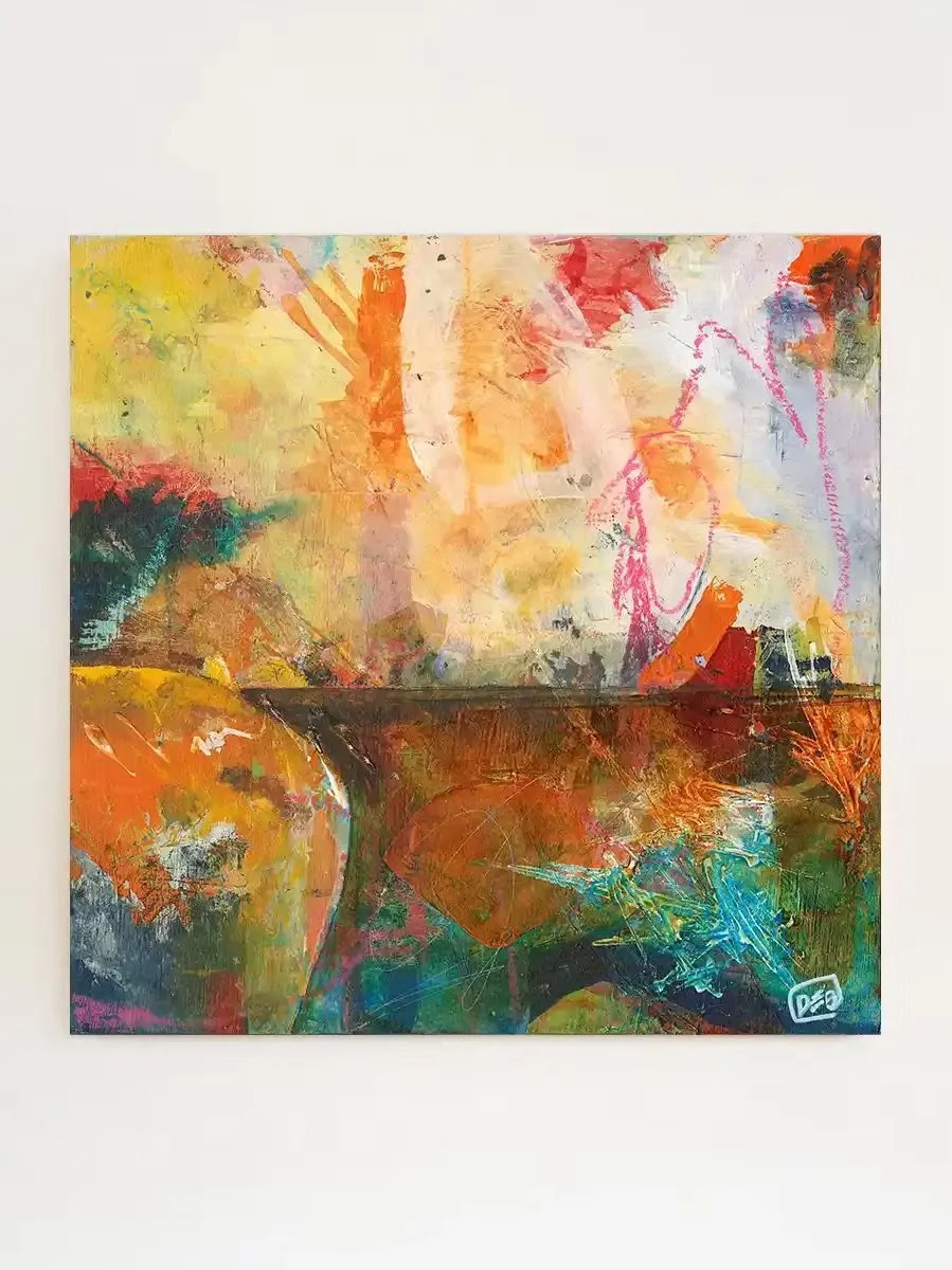 Sunrise on a Boulder · Original Abstract Coastal Painting