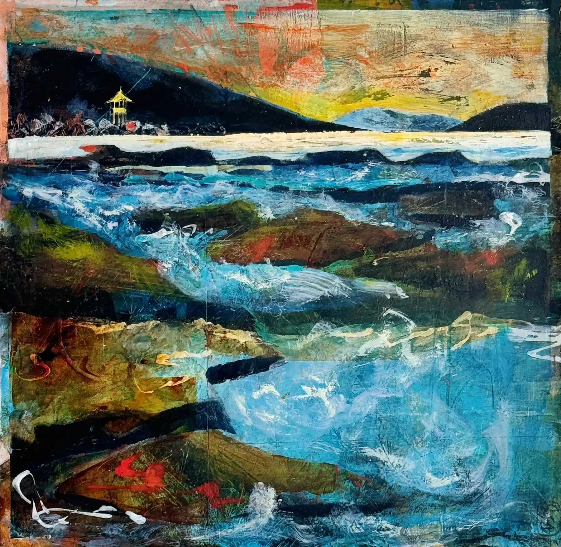 LIFEGUARD TOWER 12 · 30 × 30 cm · mixed media on board · 2024