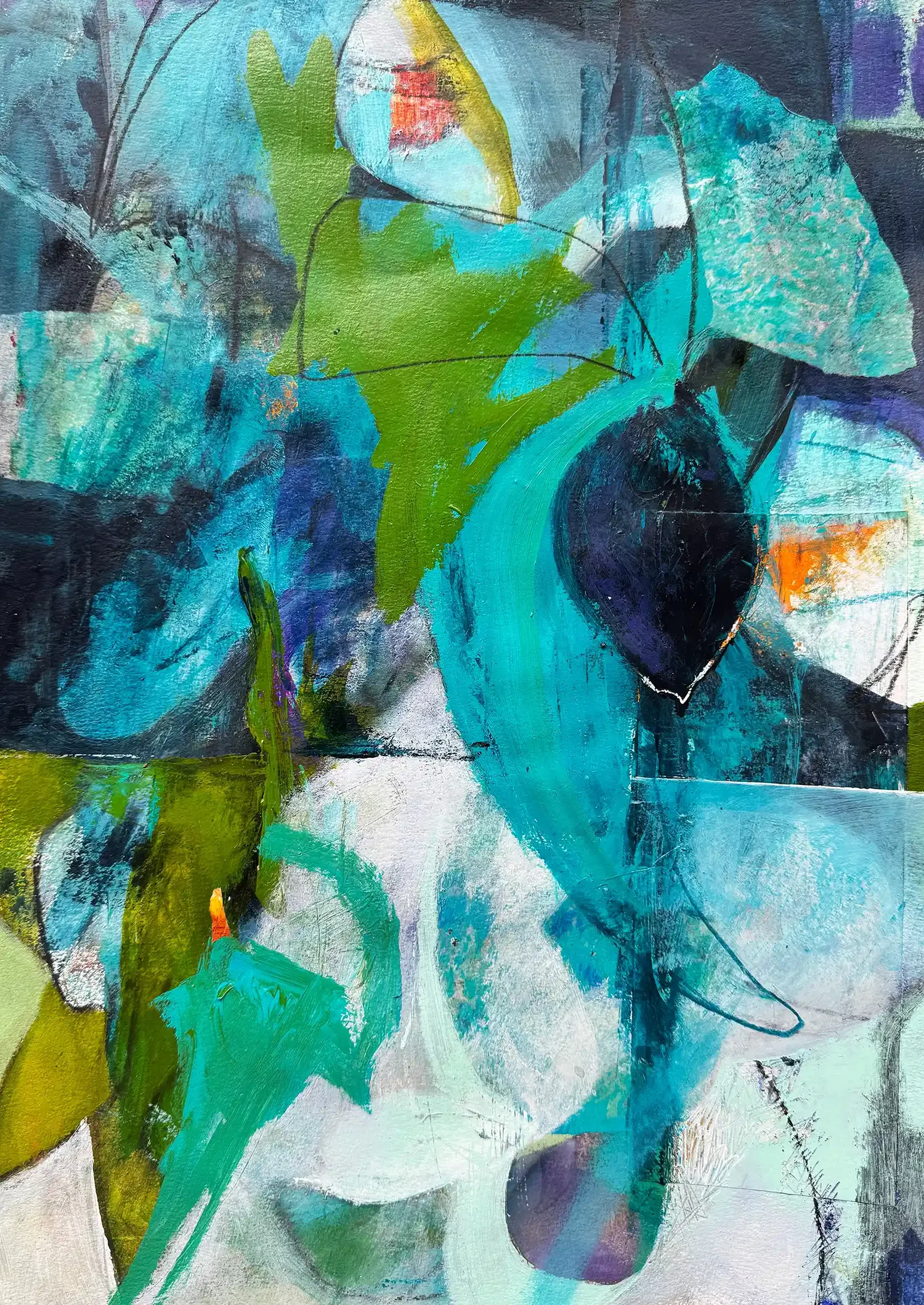 NEW BEGINNINGS · 28 × 42 cm · mixed media on paper mounted on wood panel · 2025