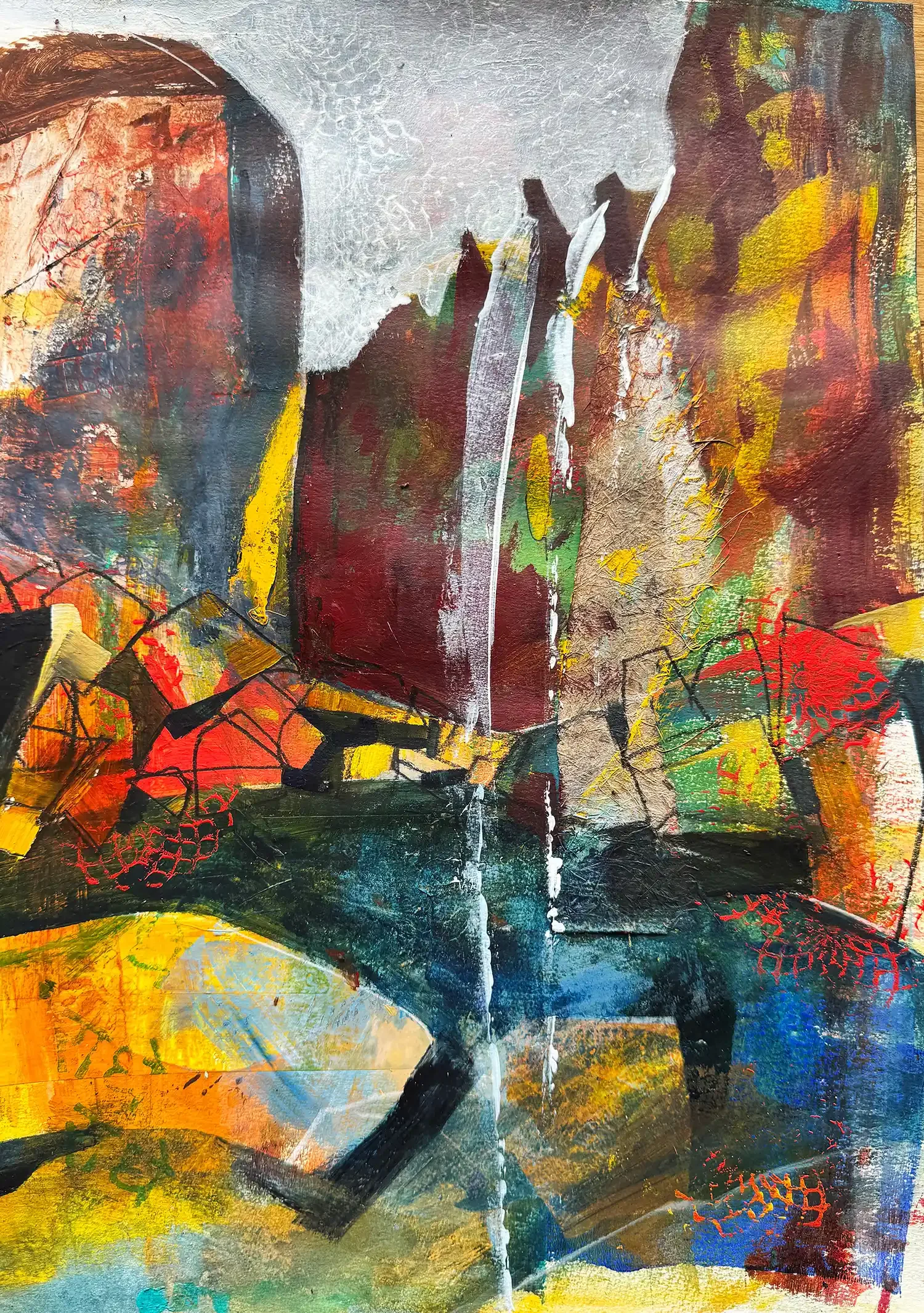 MIST · 28 × 42 cm · mixed media on paper mounted on wood panel · 2025
