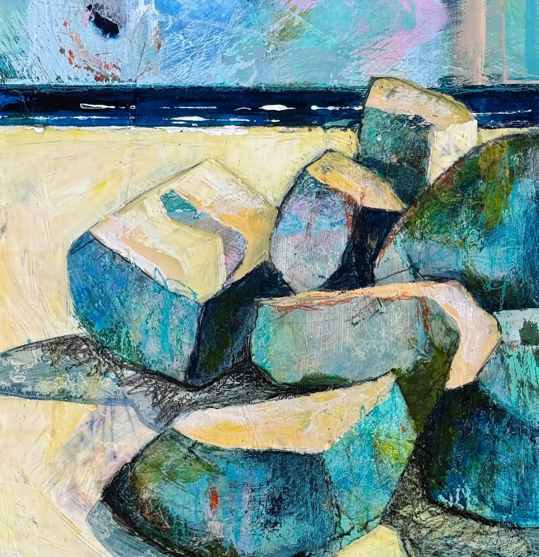 FUN IN THE SUN · 30 × 30 cm · mixed media on board · 2024 · SOLD