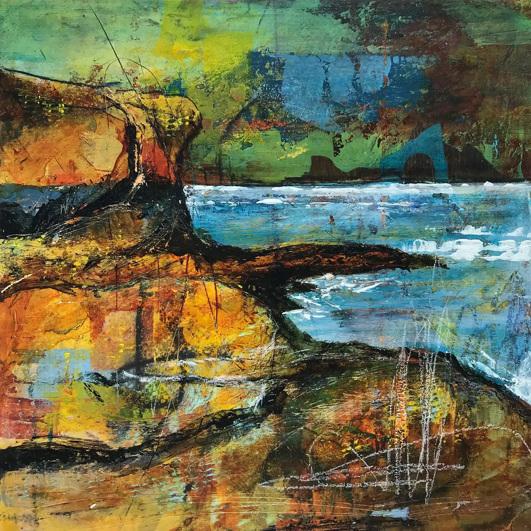 THE ALLEY · 30 × 30 cm · mixed media on board · 2023 · Sold