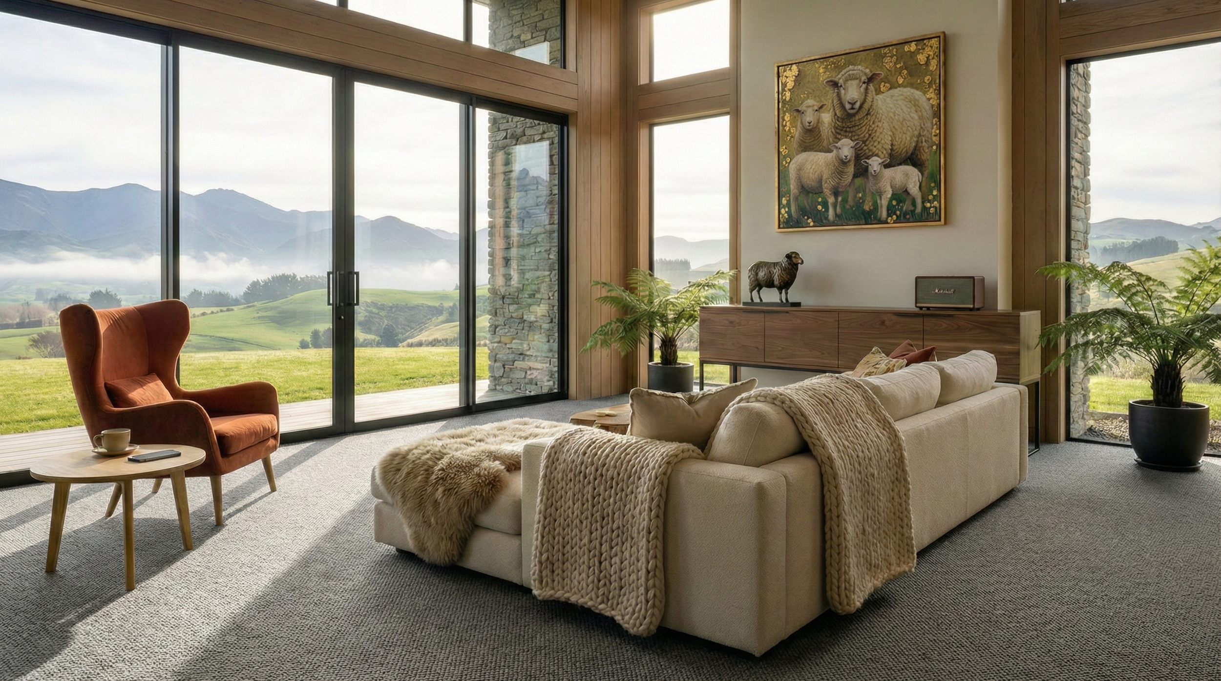 Rolling Downs wool carpet wide angle room scene
