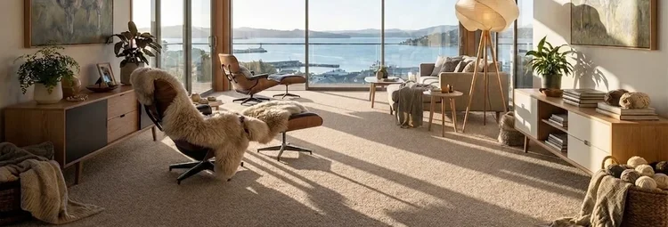 Takitimu wool carpet wide angle room scene