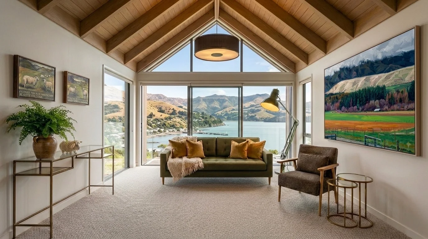 Living room with a New Zealand wool carpet