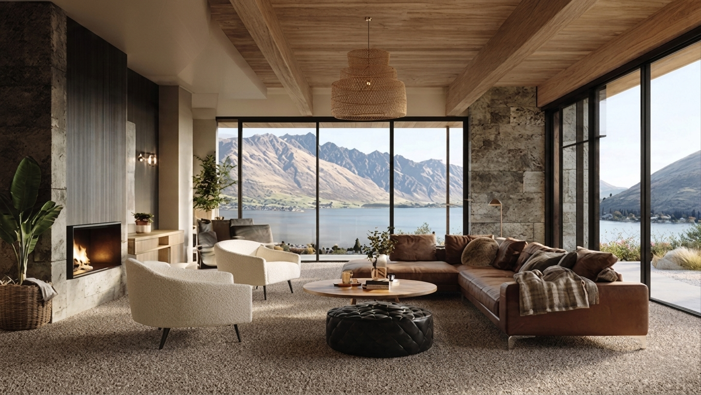 LUXURT ROOM WITH NEW ZEAAND WOOL BROWN  CARPET