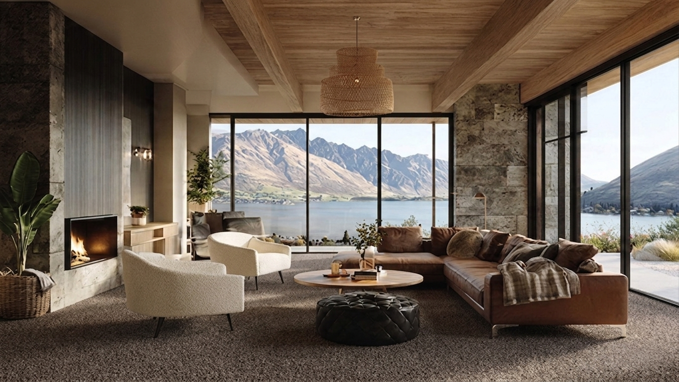 luxury interior with brown wool carpet