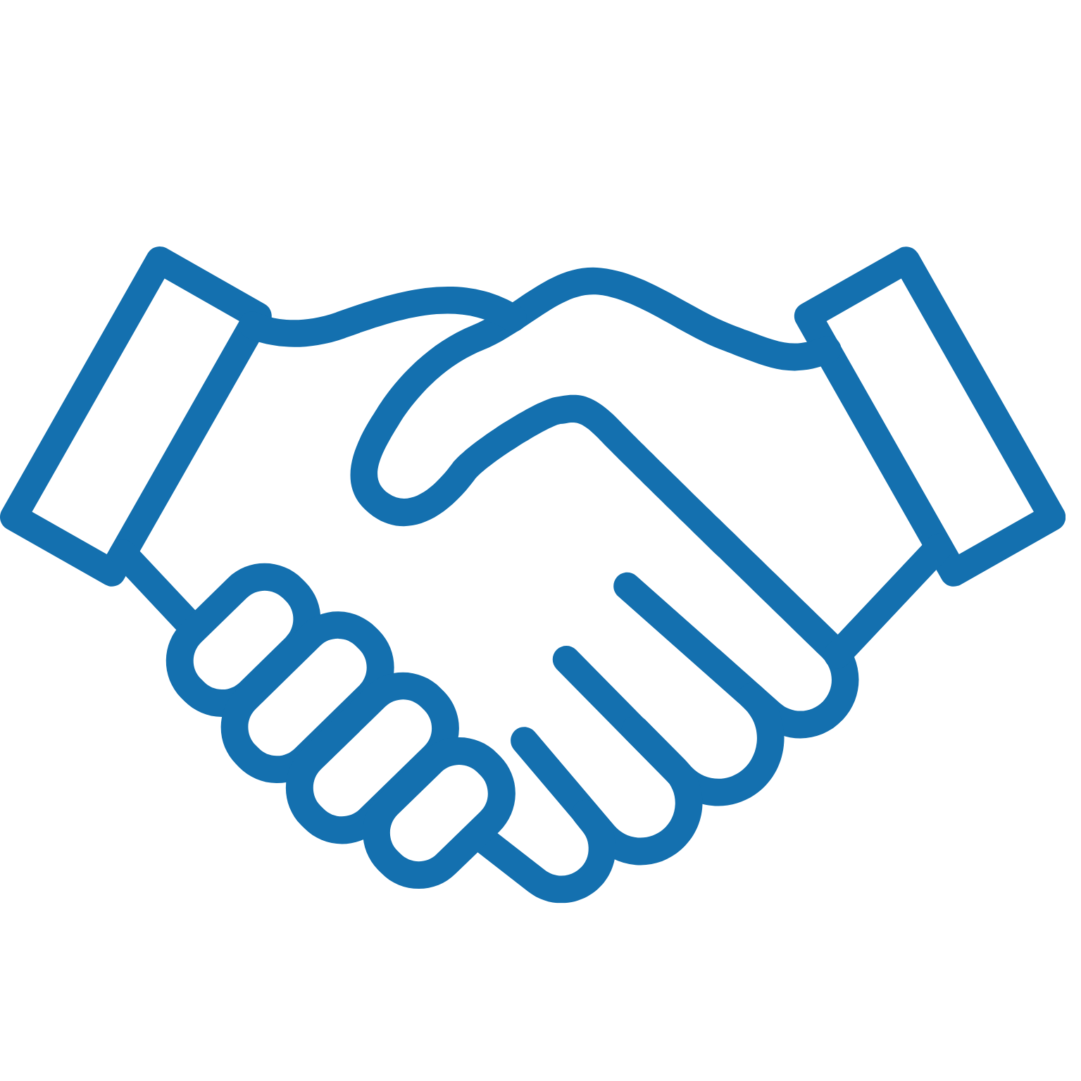 Outline graphic of two hands shaking in a handshake