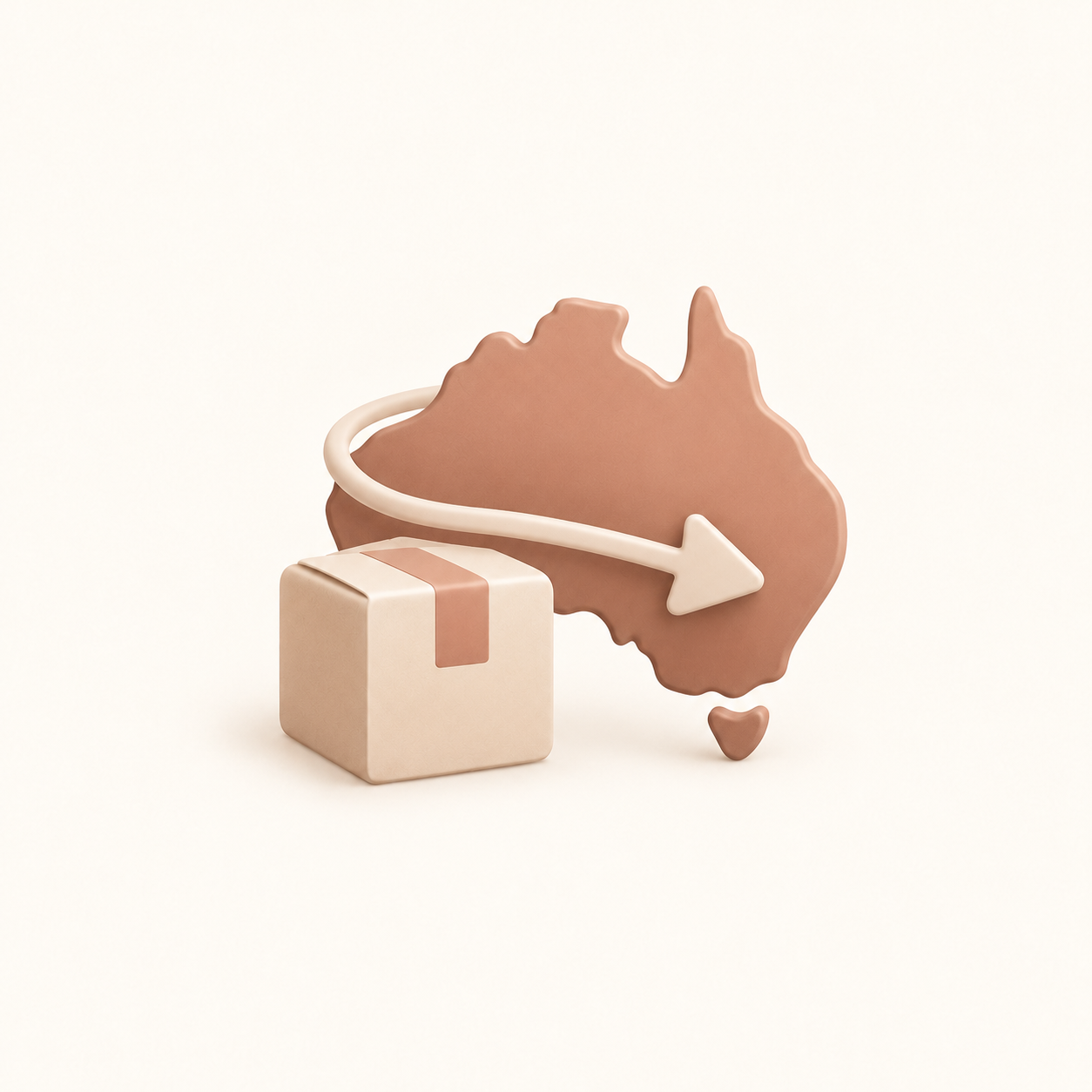 Decorative art piece featuring a map of Australia with an arrow pointing to it, a small heart, and a box wrapped with ribbon.