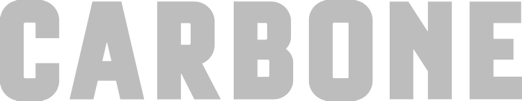 Text reading 'CARBONE' in large, bold gray letters on a black background.
