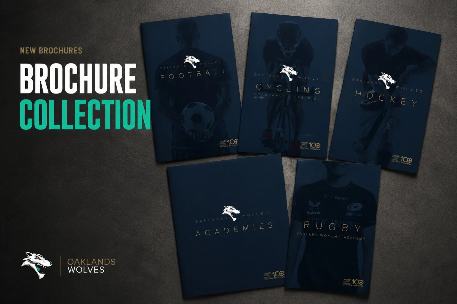 This brochure collection was created for the Oaklands Wolves Academies to introduce a more refined, premium and professional visual direction that elevated the perception of the academies across both print and digital platforms. Moving away from the 