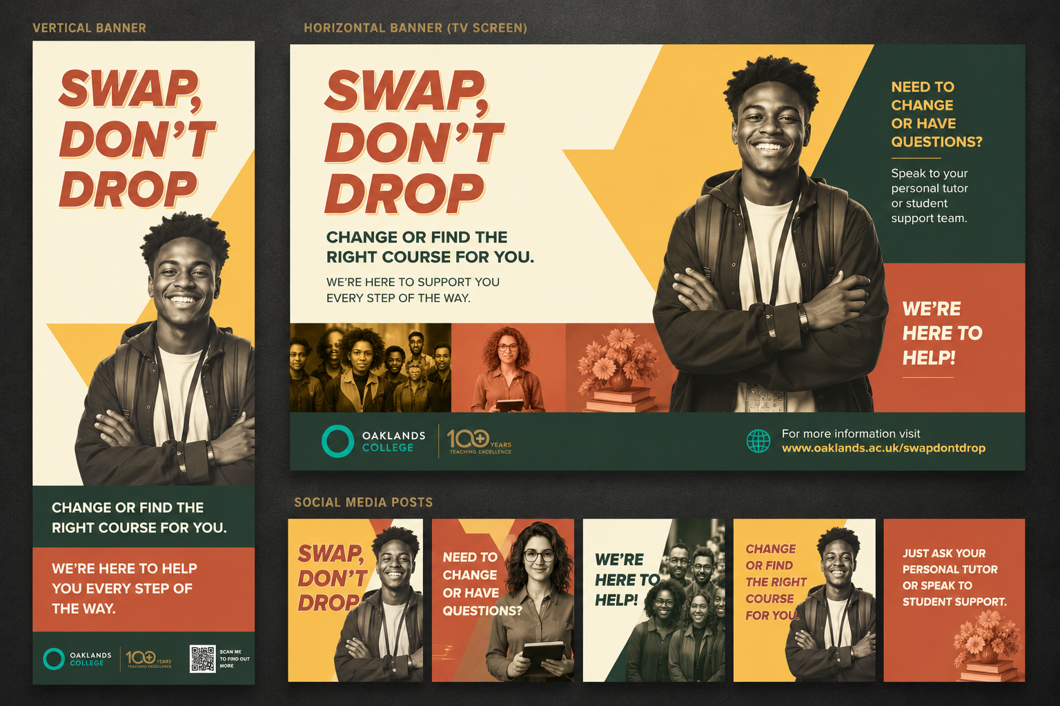 The “Swap, Don’t Drop” campaign was created to encourage students who may have been struggling with their current course choice to explore alternative pathways rather than leave education altogether. The aim was to create a supportive and approachabl