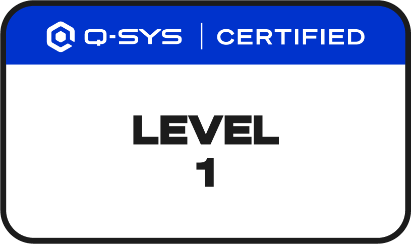 Q-SYS certified label indicating Level 1.