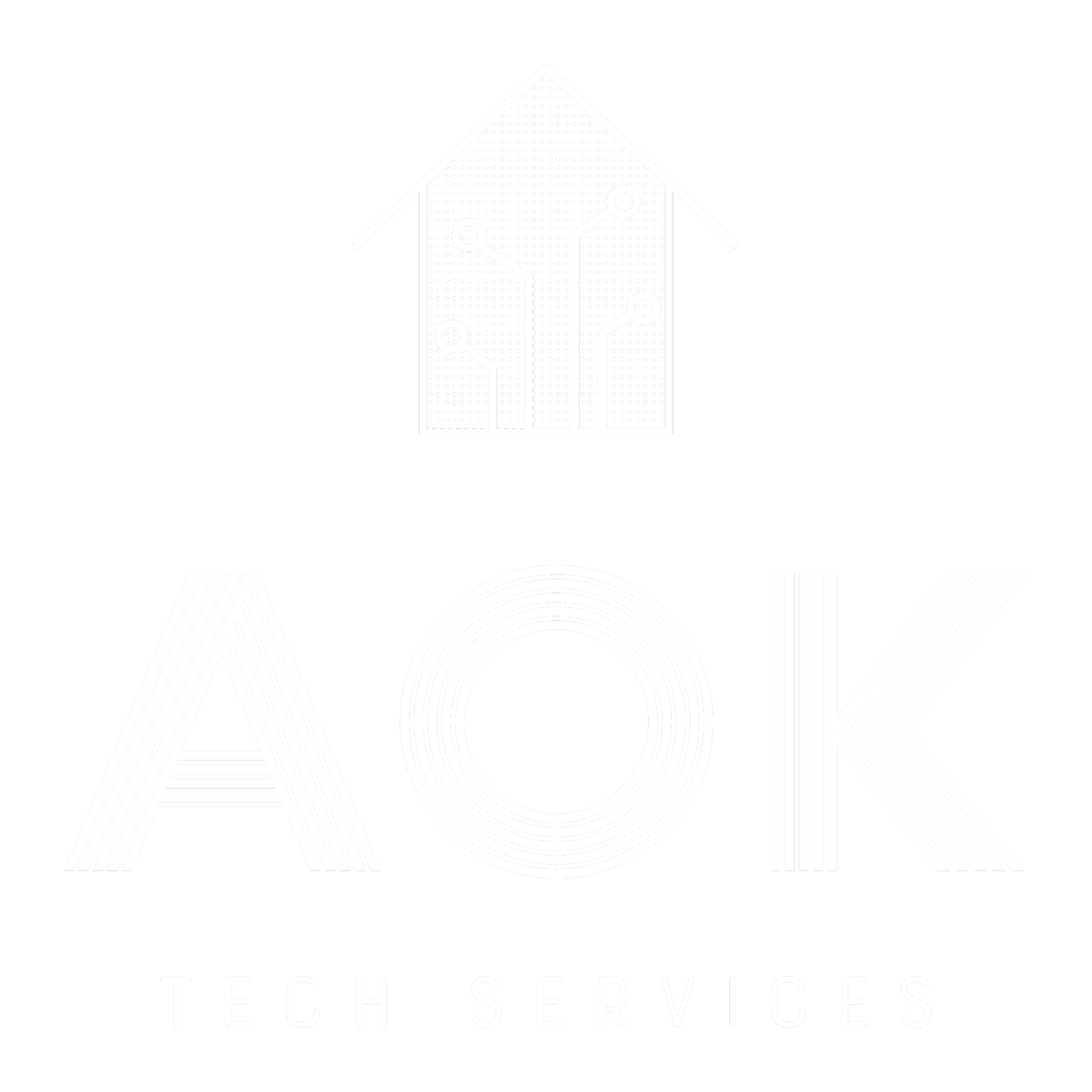 A stylized logo with a house outline and the text 'Tech Services' underneath, featuring a black background and white design elements.