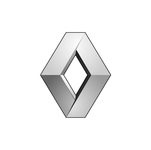 Silver Renault logo on a black background.